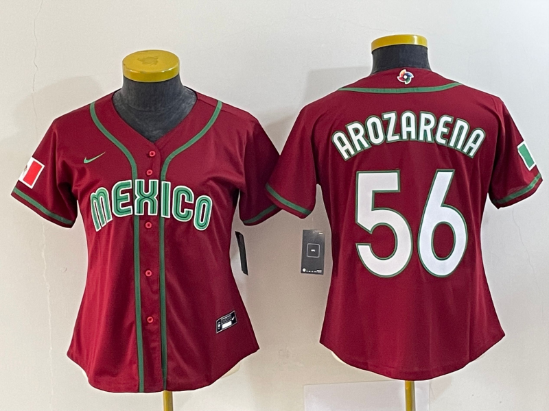 Women's Red Mexico Baseball #56 Randy Arozarena 2023 World Baseball Classic Stitched Jersey(Run Small)